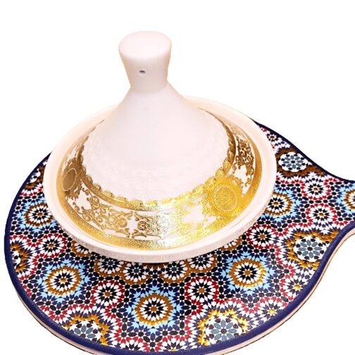 Petit tagine en céramique blanche dorée