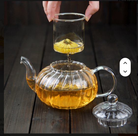 Service à thé en verre résistant aux hautes températures Théière transparente à fleurs de citrouille rayée Filtre théière intérieure 600ml – Image 2