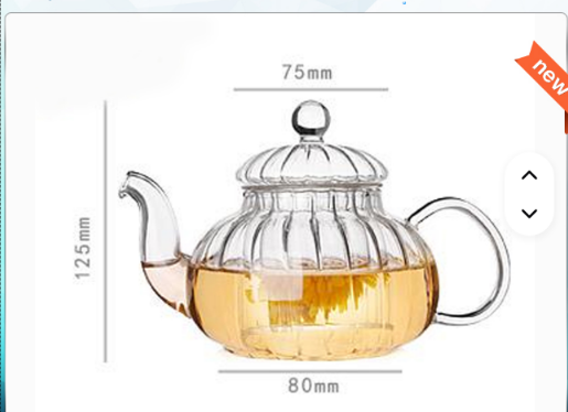 Service à thé en verre résistant aux hautes températures Théière transparente à fleurs de citrouille rayée Filtre théière intérieure 600ml – Image 5